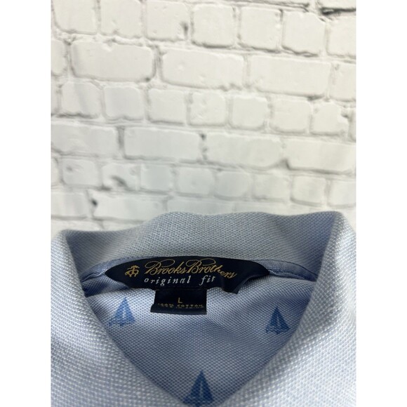 Brooks Brothers Men’s L Original Fit Polo Blue All Over Sail Boat Print Nautical - Picture 8 of 8